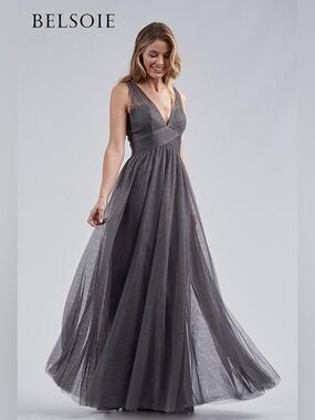Belsoie by Jasmine Charcoal Sparkle Floral Gown - Size 22 - Formal/Bridesmaid